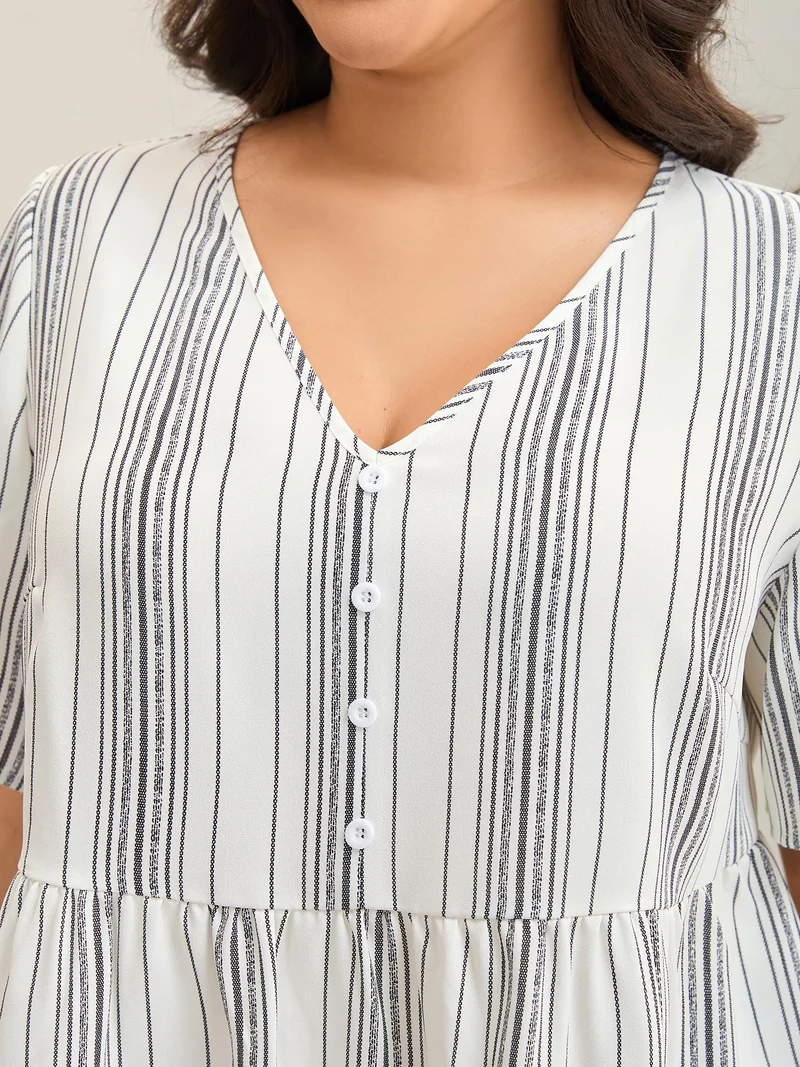 Striped Button Detail Flowy Shirt
