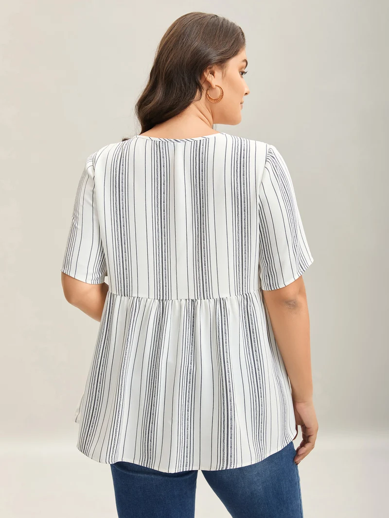 Striped Button Detail Flowy Shirt