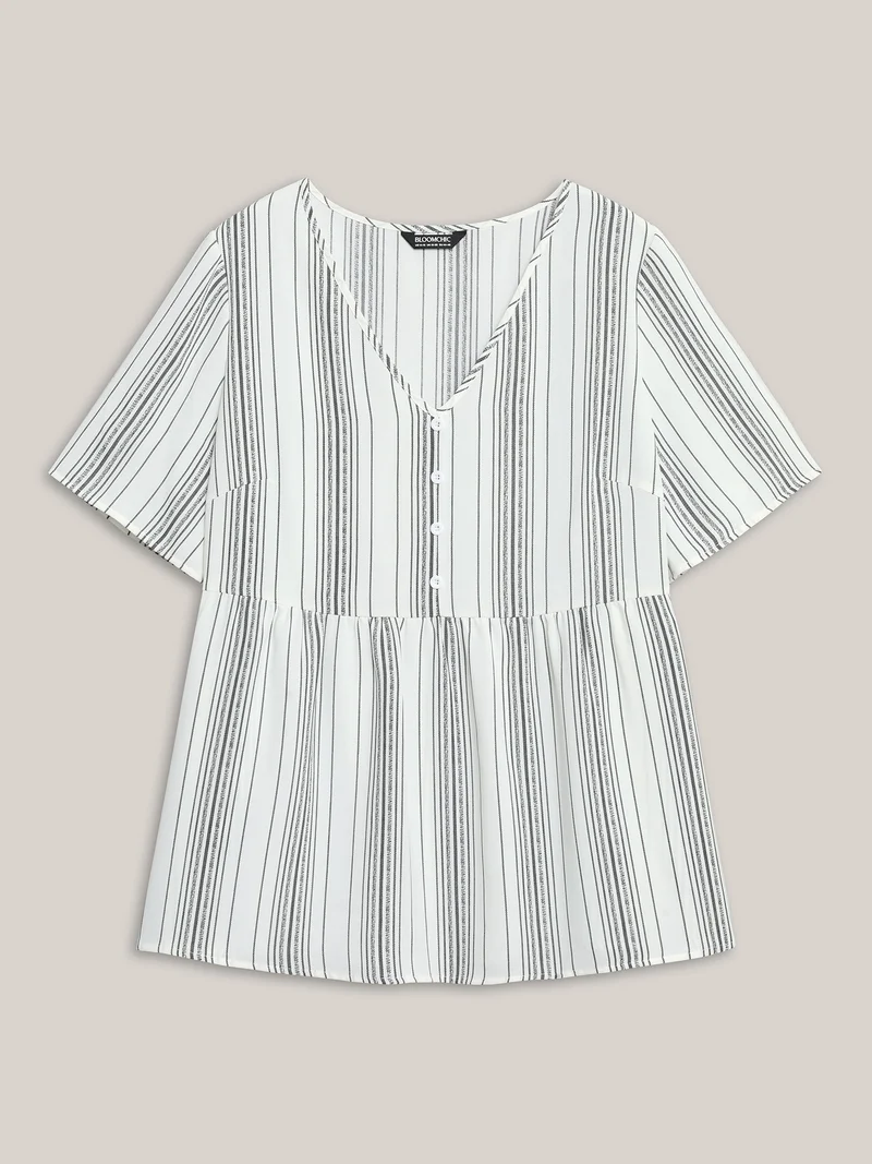 Striped Button Detail Flowy Shirt