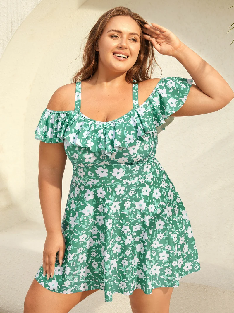 Ditsy Floral Print Ruffled Swim Dress