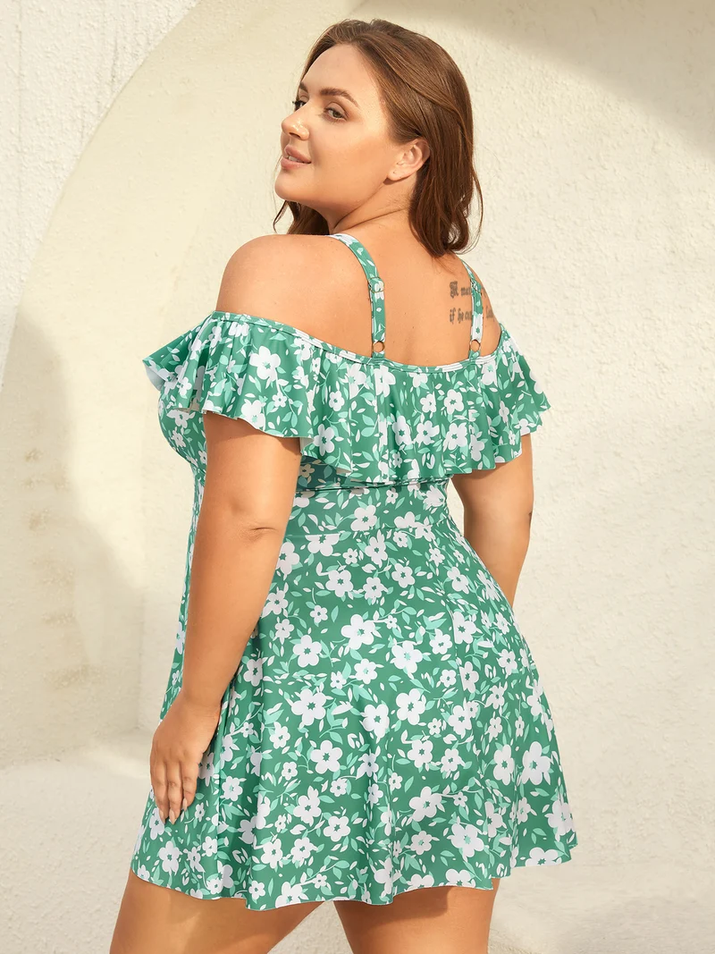 Ditsy Floral Print Ruffled Swim Dress