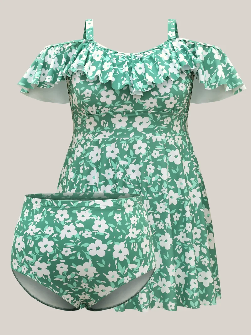 Ditsy Floral Print Ruffled Swim Dress