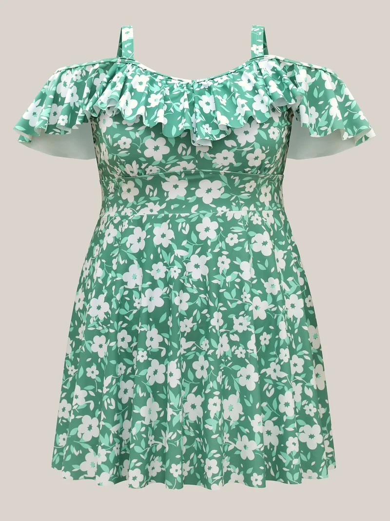 Ditsy Floral Print Ruffled Swim Dress