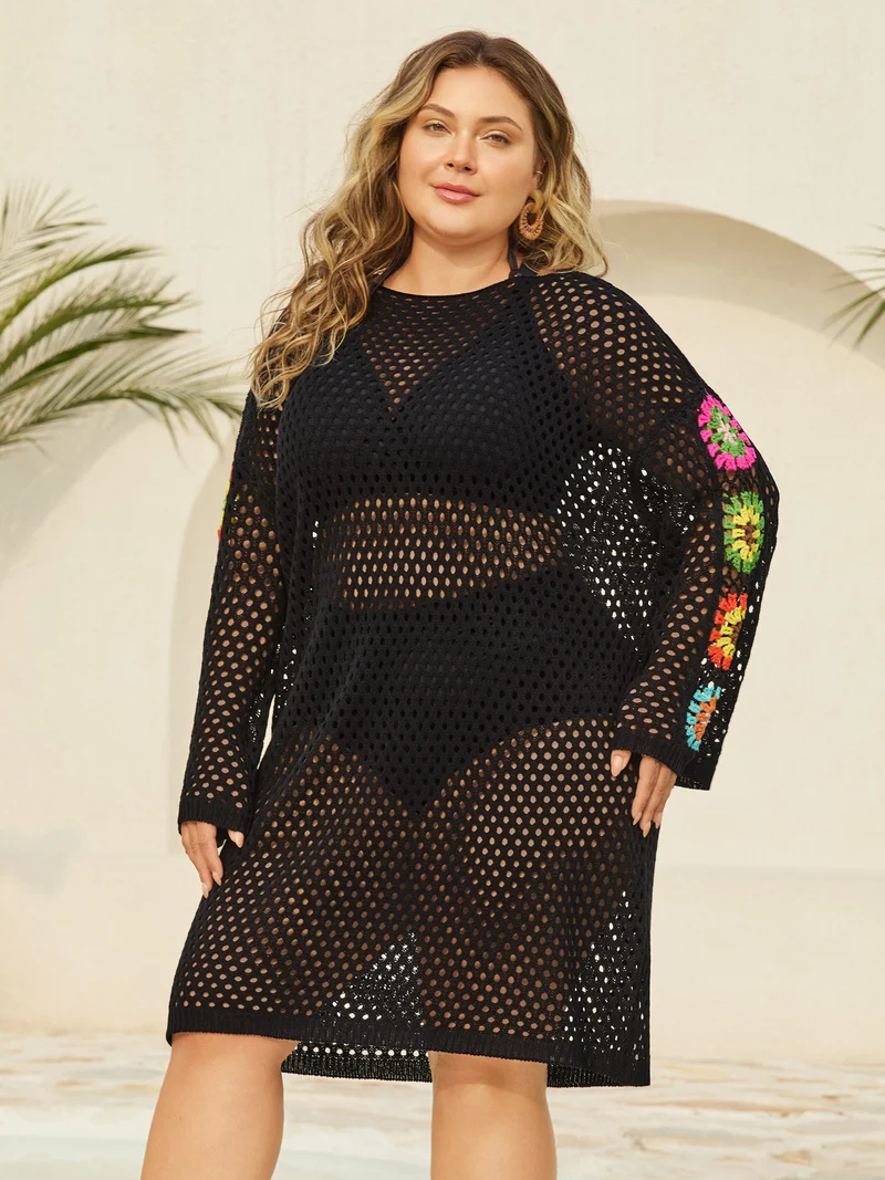 Crochet Shoulder Flower Cut-Out Swim Cover-Up