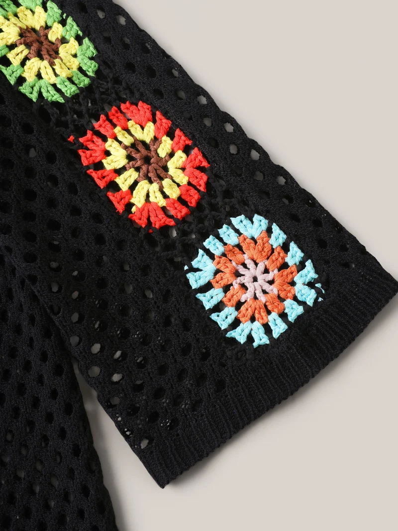 Crochet Shoulder Flower Cut-Out Swim Cover-Up
