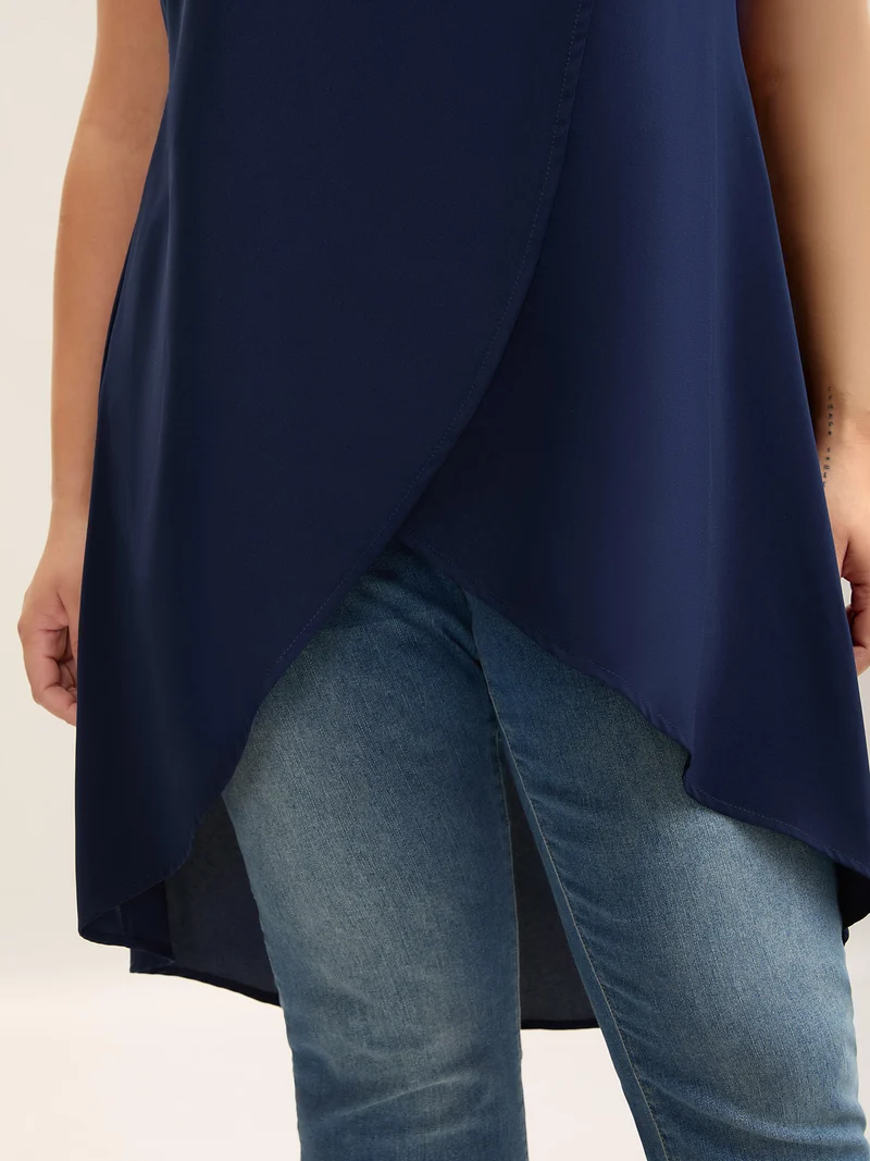 Overlap Hem Round Neck Long Tank Top