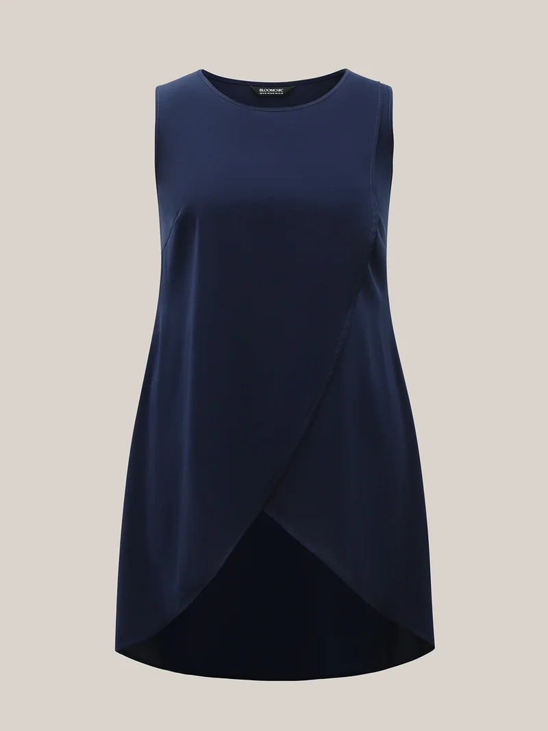 Overlap Hem Round Neck Long Tank Top