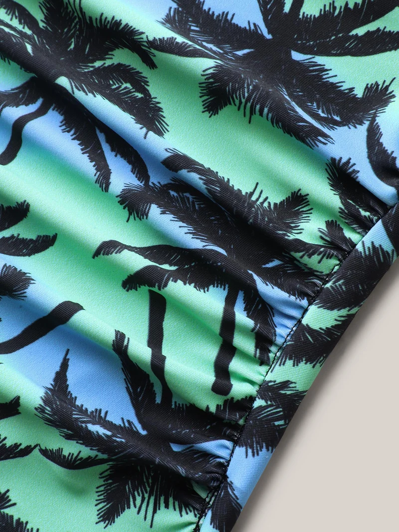 Plain Tropical Pattern Layered One-Piece Swimsuit
