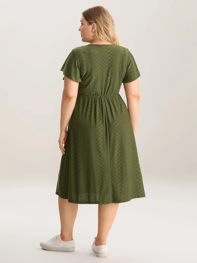 Textured Lace V-Neck Knit Midi Dress