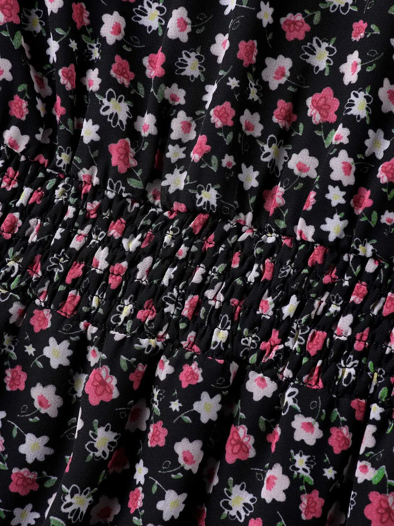 Floral Print Shirred Waist Cinched Shirt