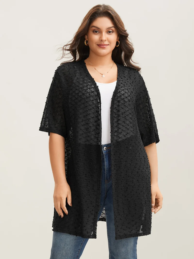 Knit Textured Sheer Swim Kimono Cover-Up