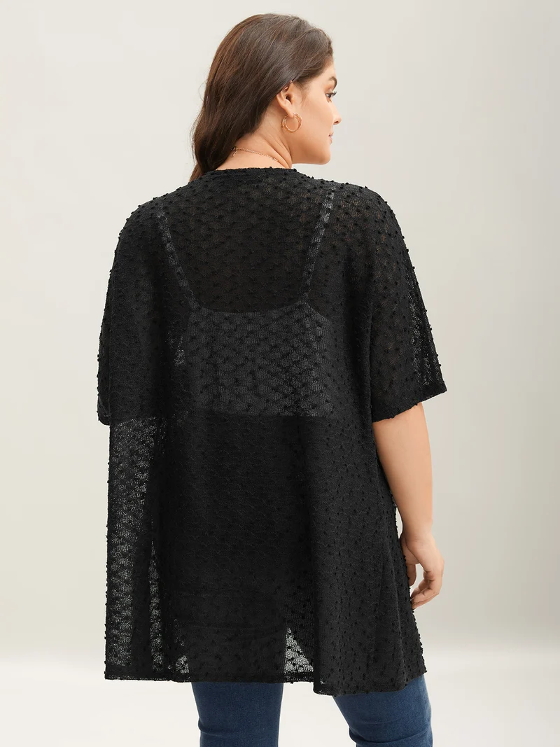Knit Textured Sheer Swim Kimono Cover-Up