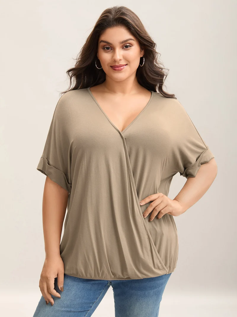 Supersoft Plain V-Neck Wrap Front T-Shirt