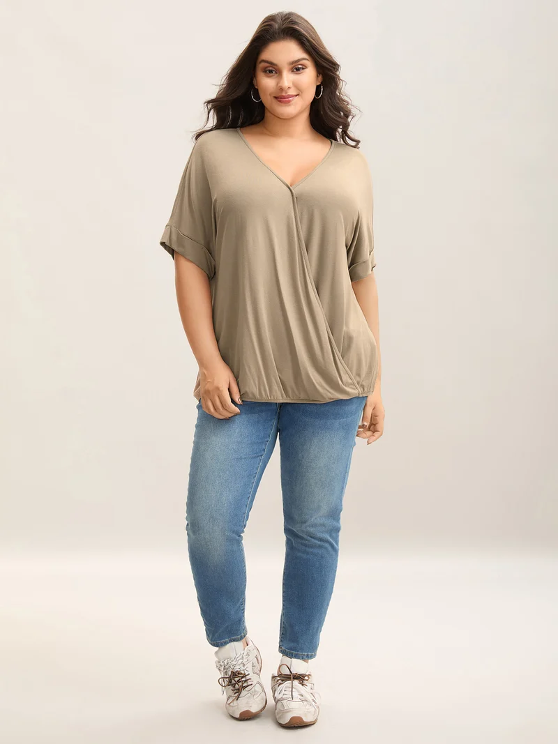 Supersoft Plain V-Neck Wrap Front T-Shirt