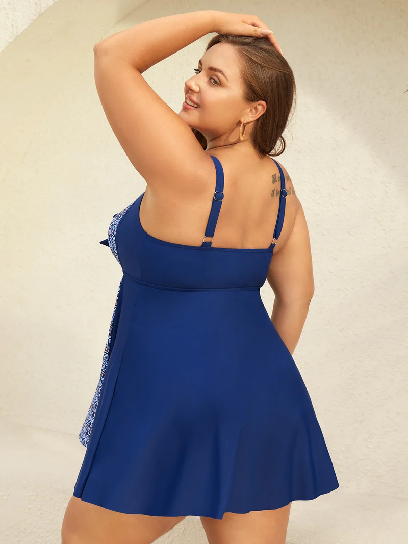 Boho Print Adjustable Front Knot Swim Dress