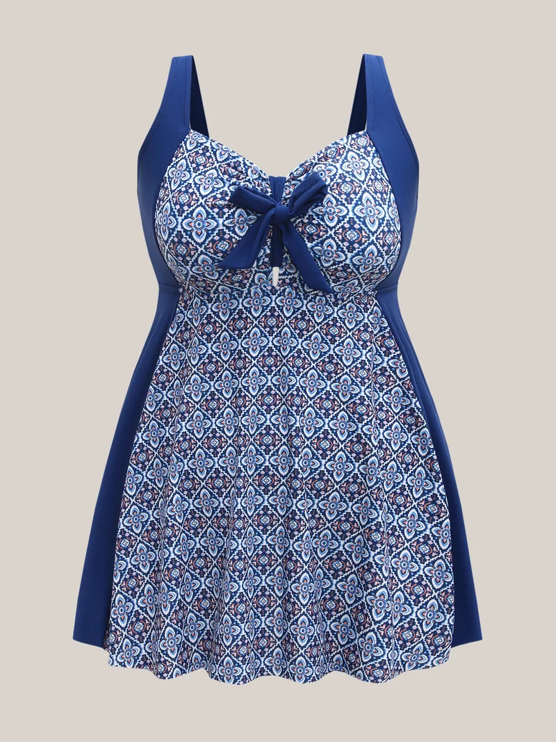 Boho Print Adjustable Front Knot Swim Dress