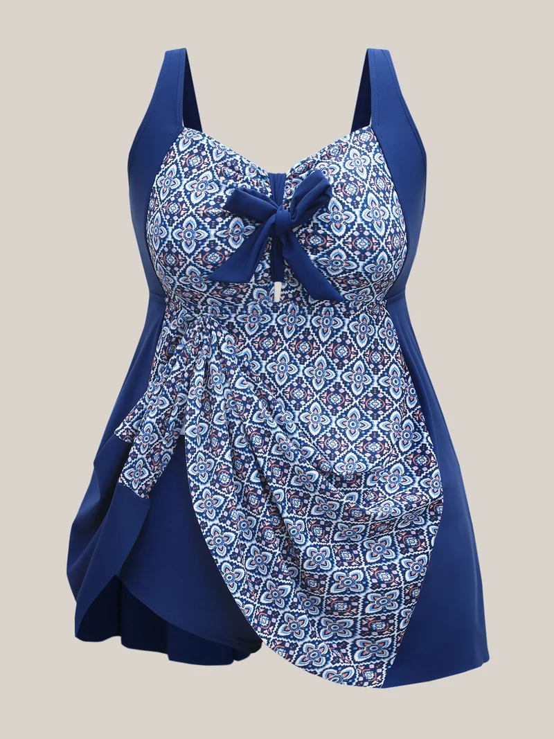 Boho Print Adjustable Front Knot Swim Dress