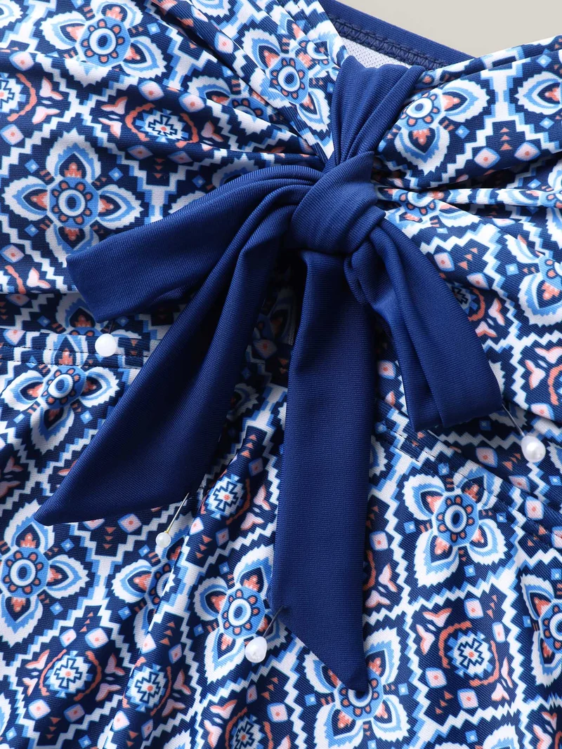 Boho Print Adjustable Front Knot Swim Dress