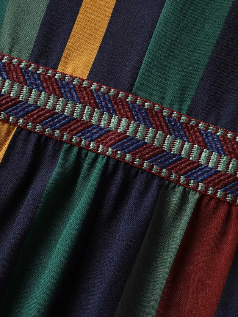 Multi-Color Stripes Waist-Defining Midi Dress