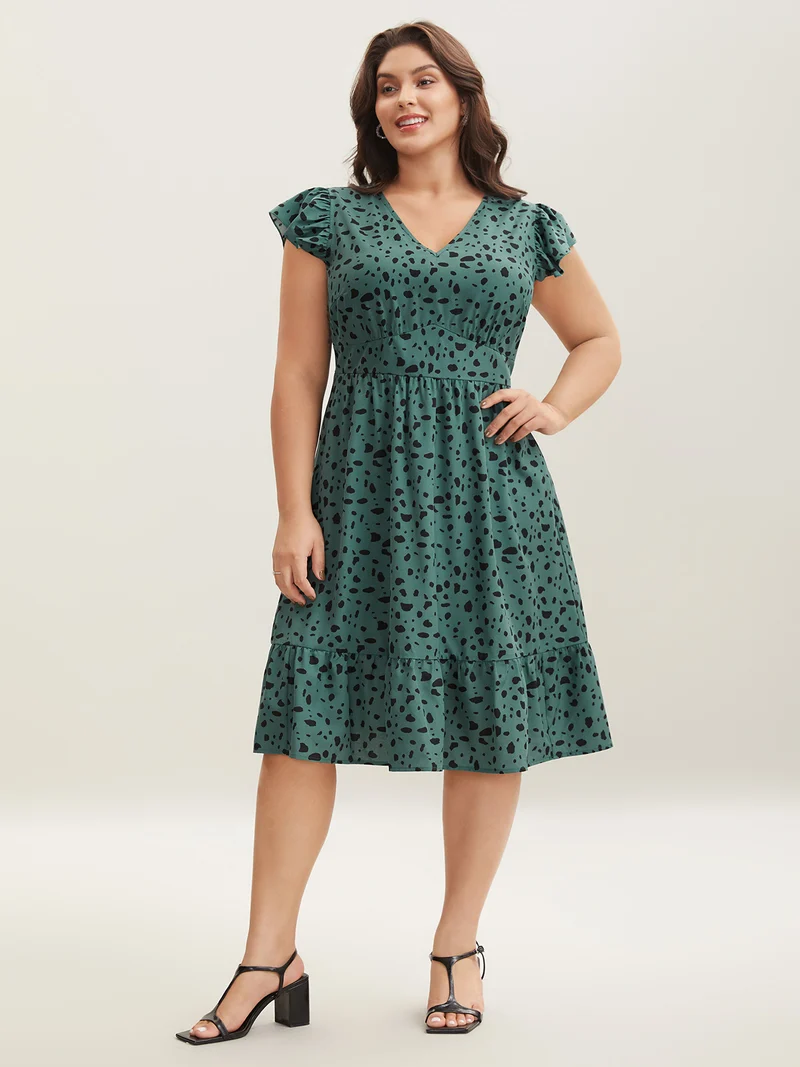 Animal Print Waist-Defining Midi Dress