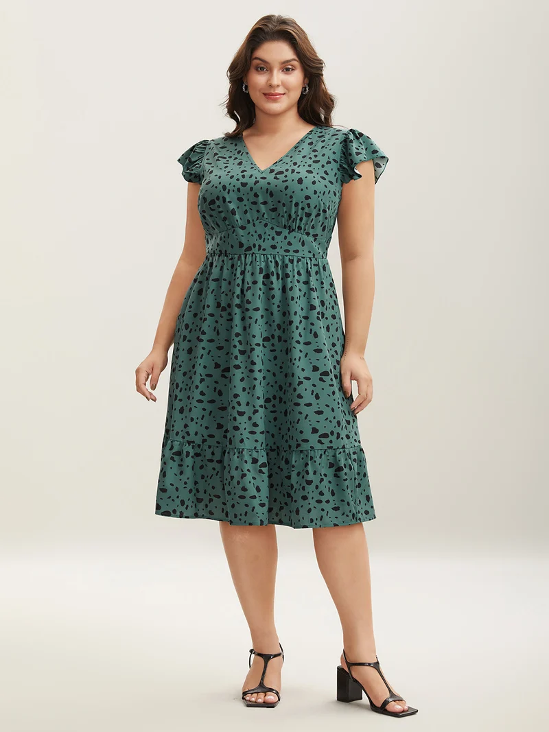 Animal Print Waist-Defining Midi Dress