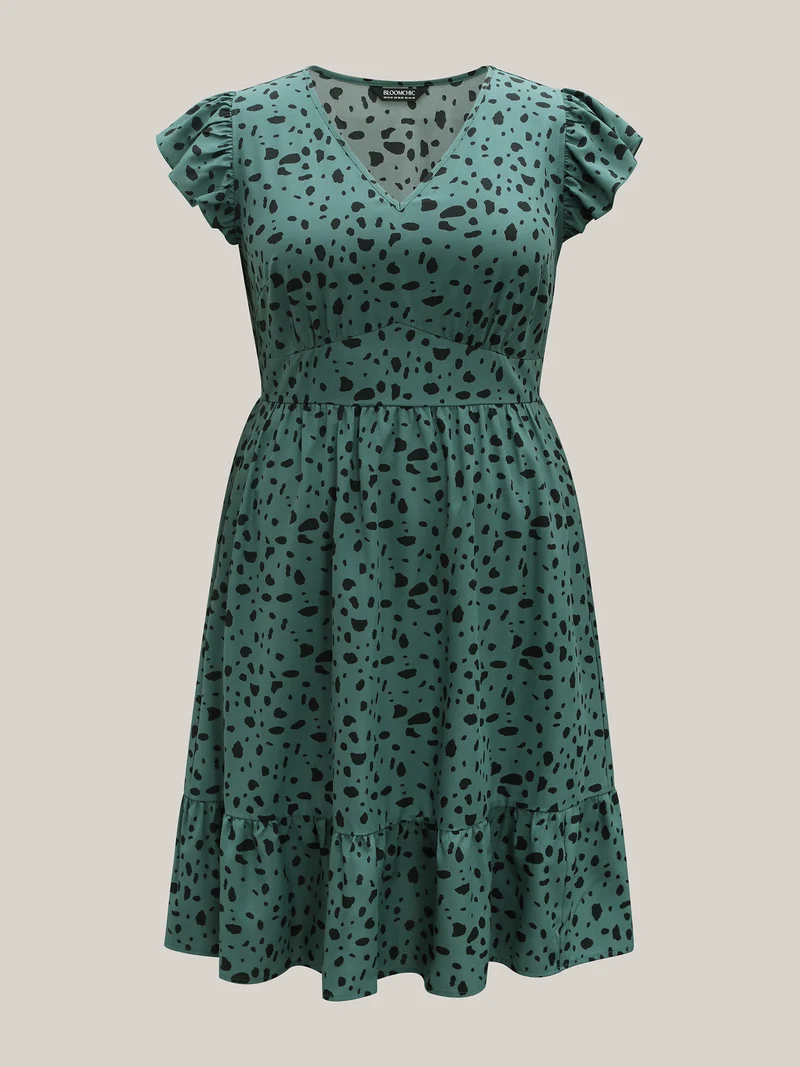 Animal Print Waist-Defining Midi Dress