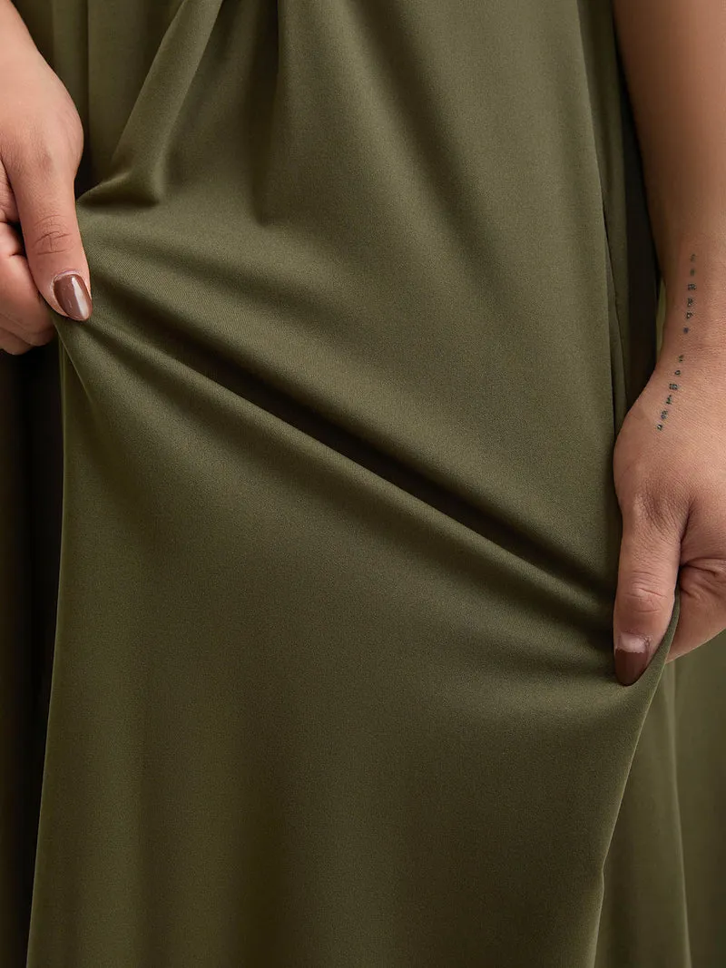 Stretchy Plicated Detail Square Neck Dress