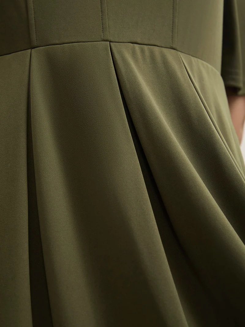 Stretchy Plicated Detail Square Neck Dress