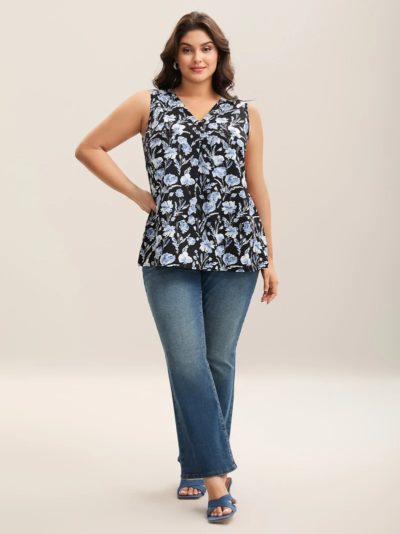 Floral Print Pleated Front Tank Top