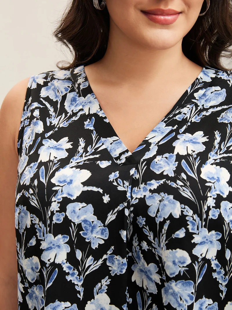 Floral Print Pleated Front Tank Top