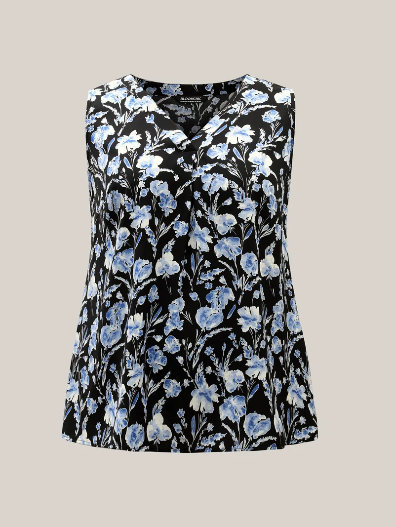 Floral Print Pleated Front Tank Top