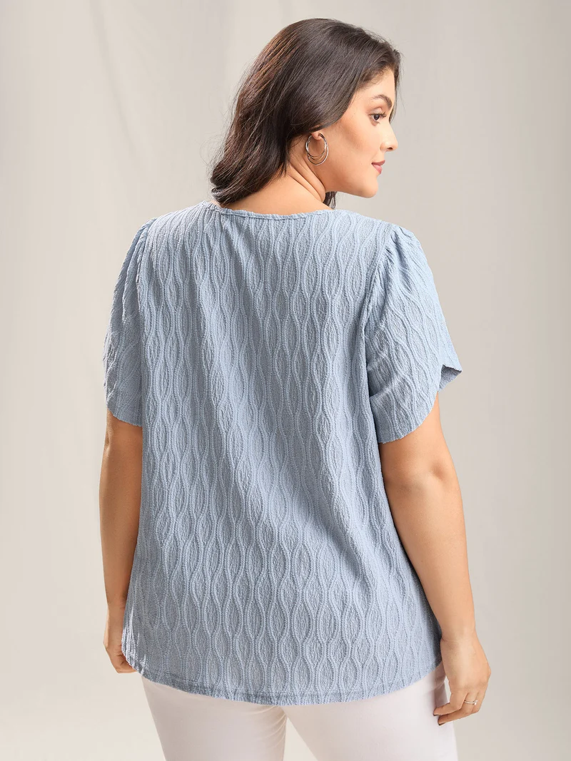 Asymmetrical Collar Textured Plain Blouse