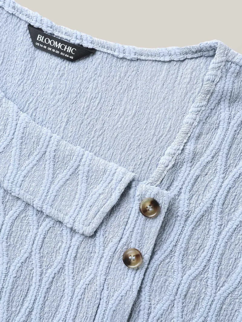 Asymmetrical Collar Textured Plain Blouse