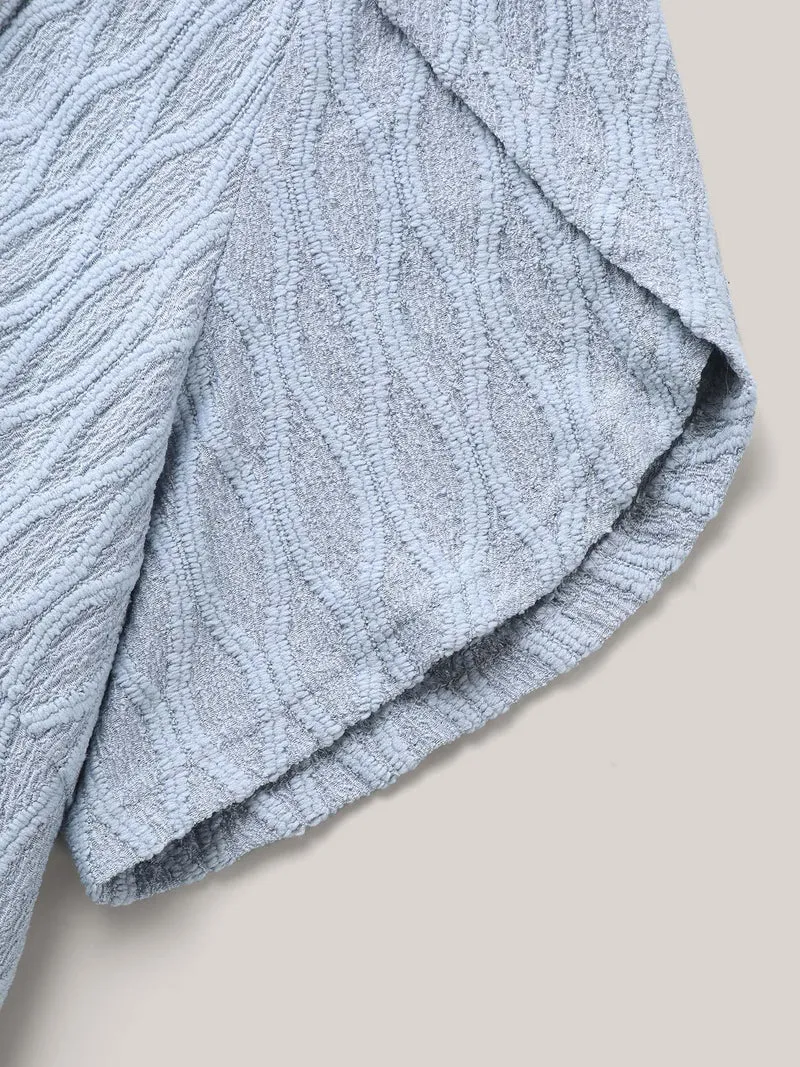 Asymmetrical Collar Textured Plain Blouse
