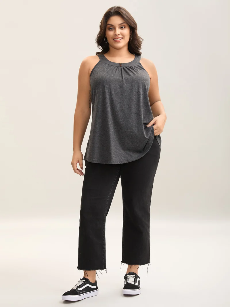 Pleated Button Detail Tank Top