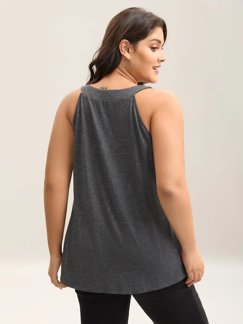 Pleated Button Detail Tank Top