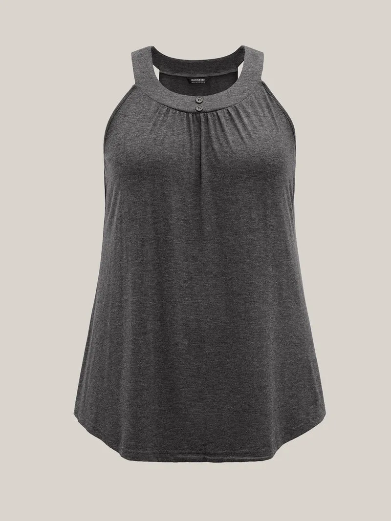 Pleated Button Detail Tank Top