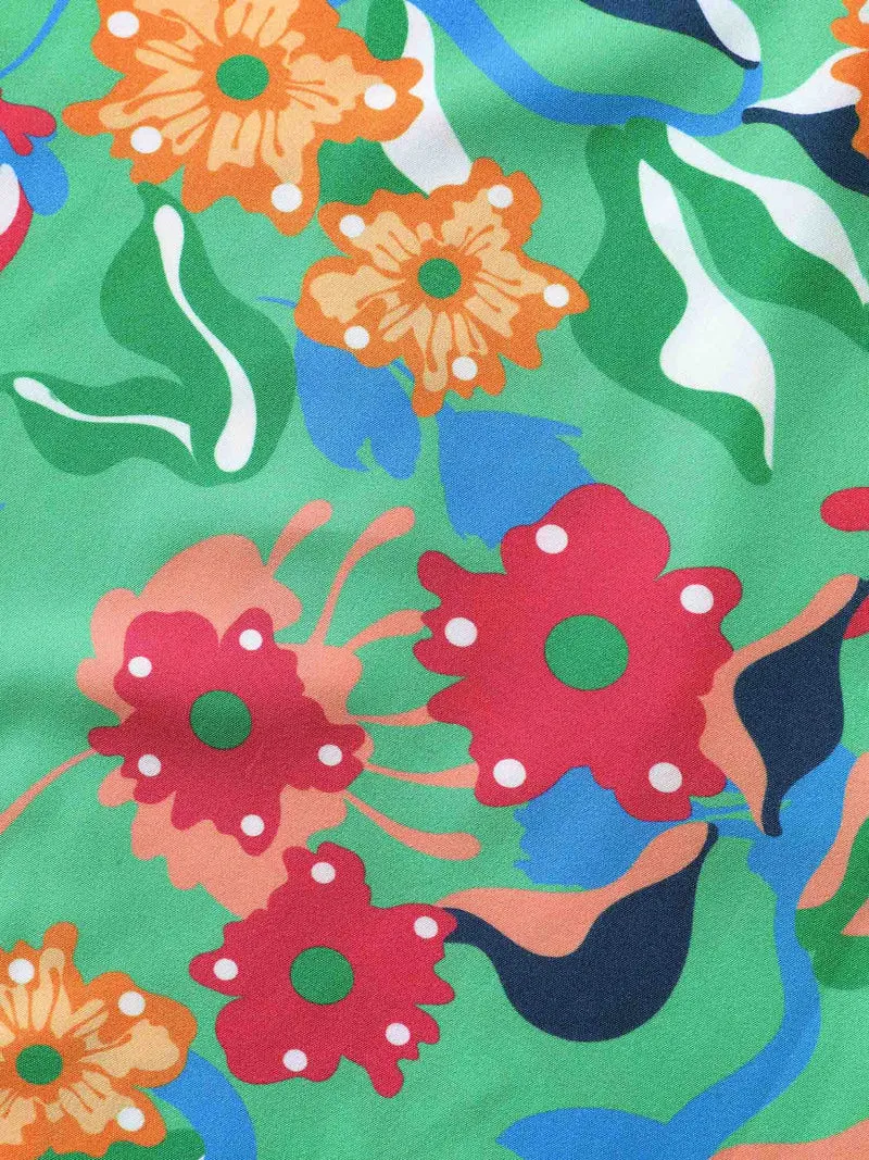Floral Print Braided Shoulder Straps Midi Dress