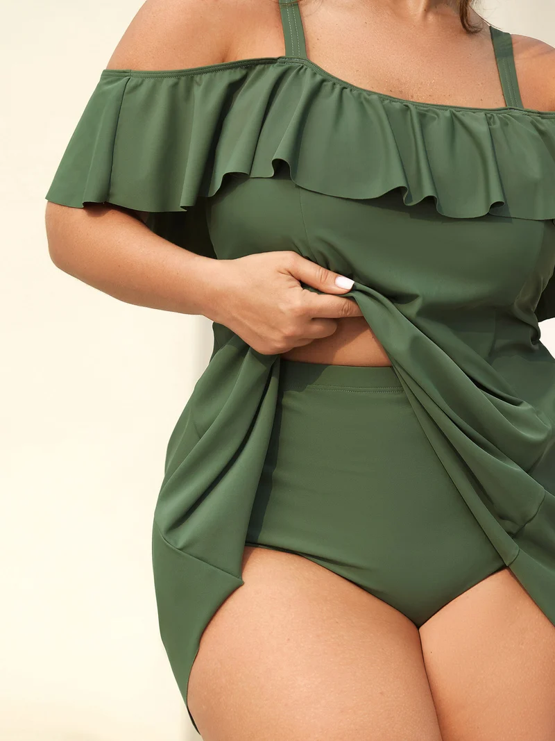 Ruffled Non-Removable Cups Swim Dress