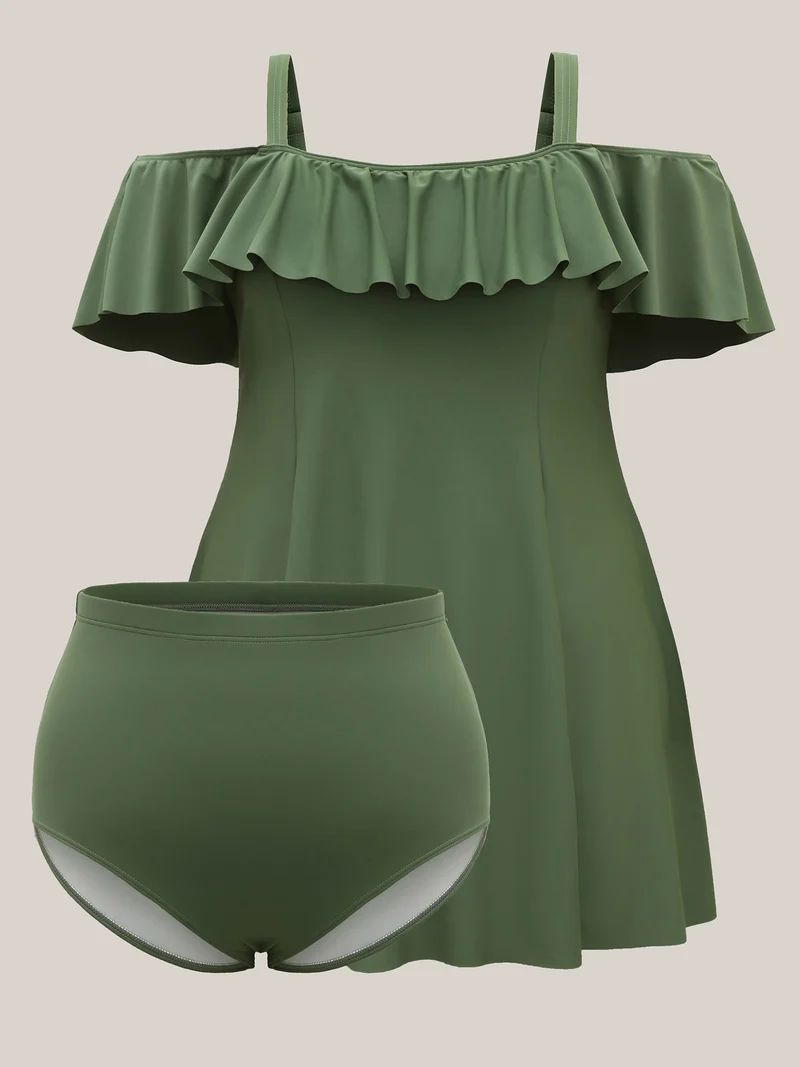 Ruffled Non-Removable Cups Swim Dress