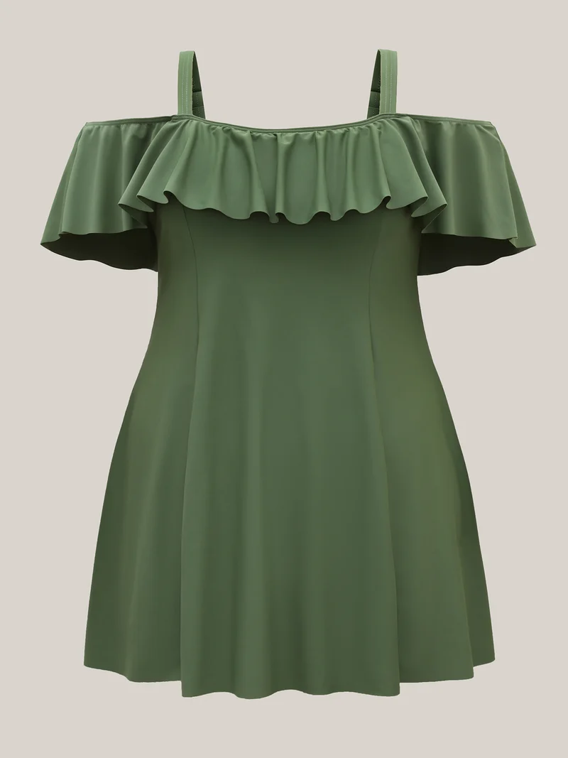 Ruffled Non-Removable Cups Swim Dress