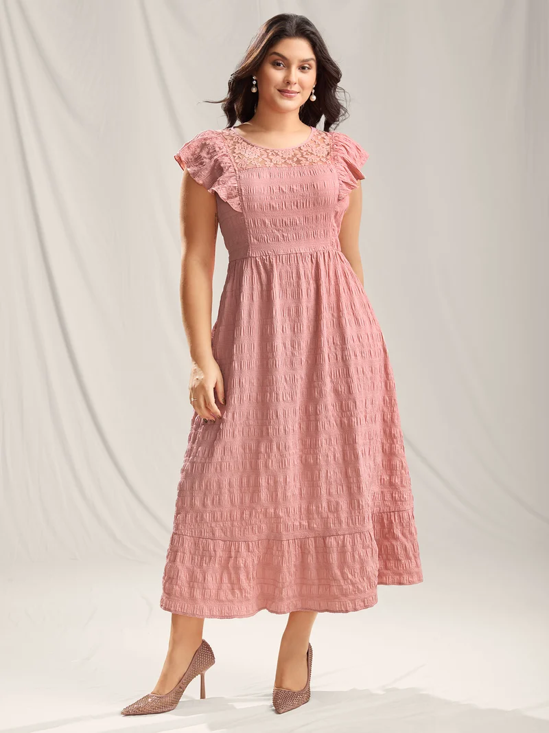Mesh Lace Neck Tiered Maxi Dress