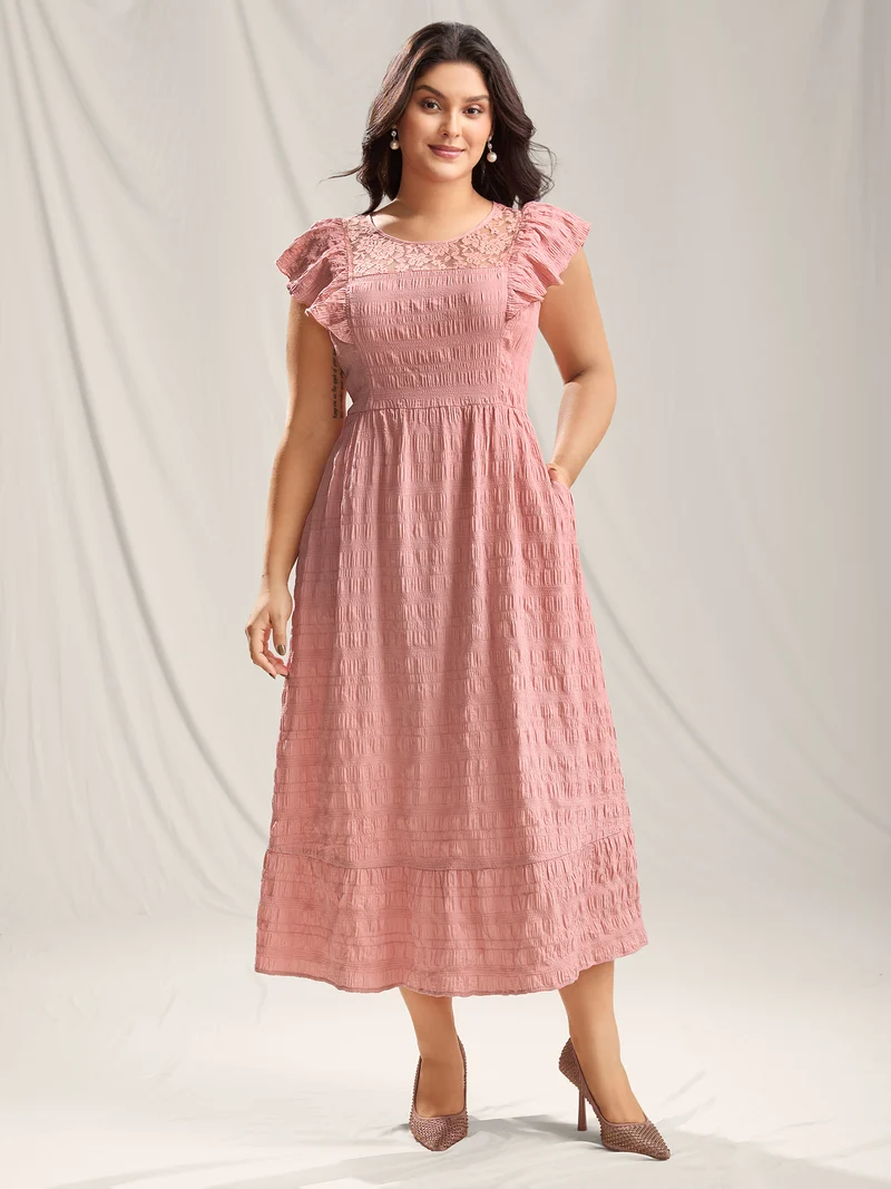 Mesh Lace Neck Tiered Maxi Dress
