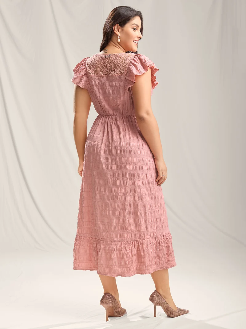 Mesh Lace Neck Tiered Maxi Dress