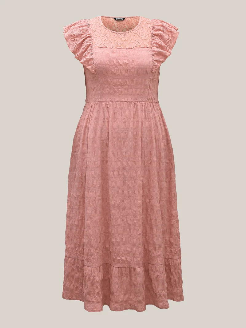 Mesh Lace Neck Tiered Maxi Dress