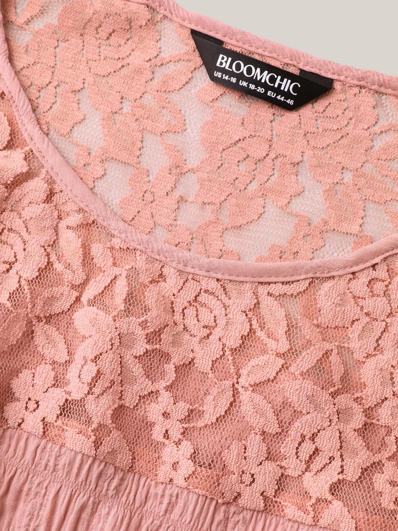 Mesh Lace Neck Tiered Maxi Dress