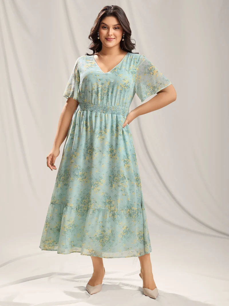 Breezy Floral Shirred Pockets Maxi Dress