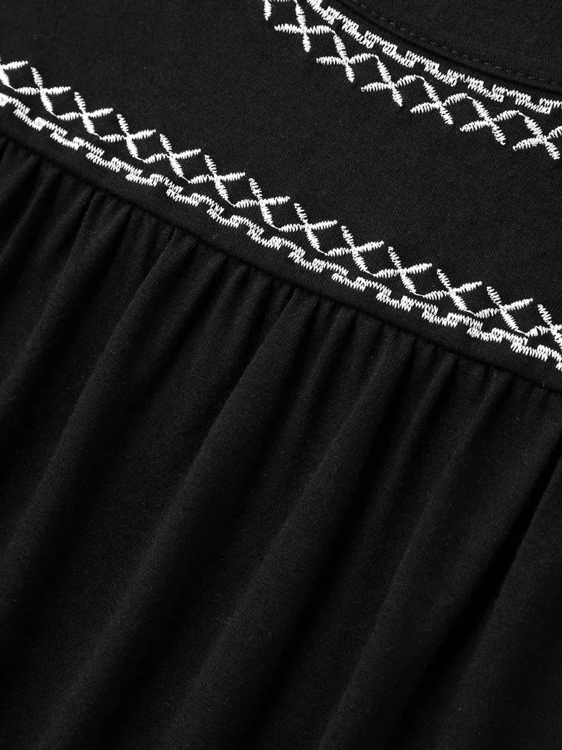 Crisscross Embroidery Straight-Fit T-Shirt