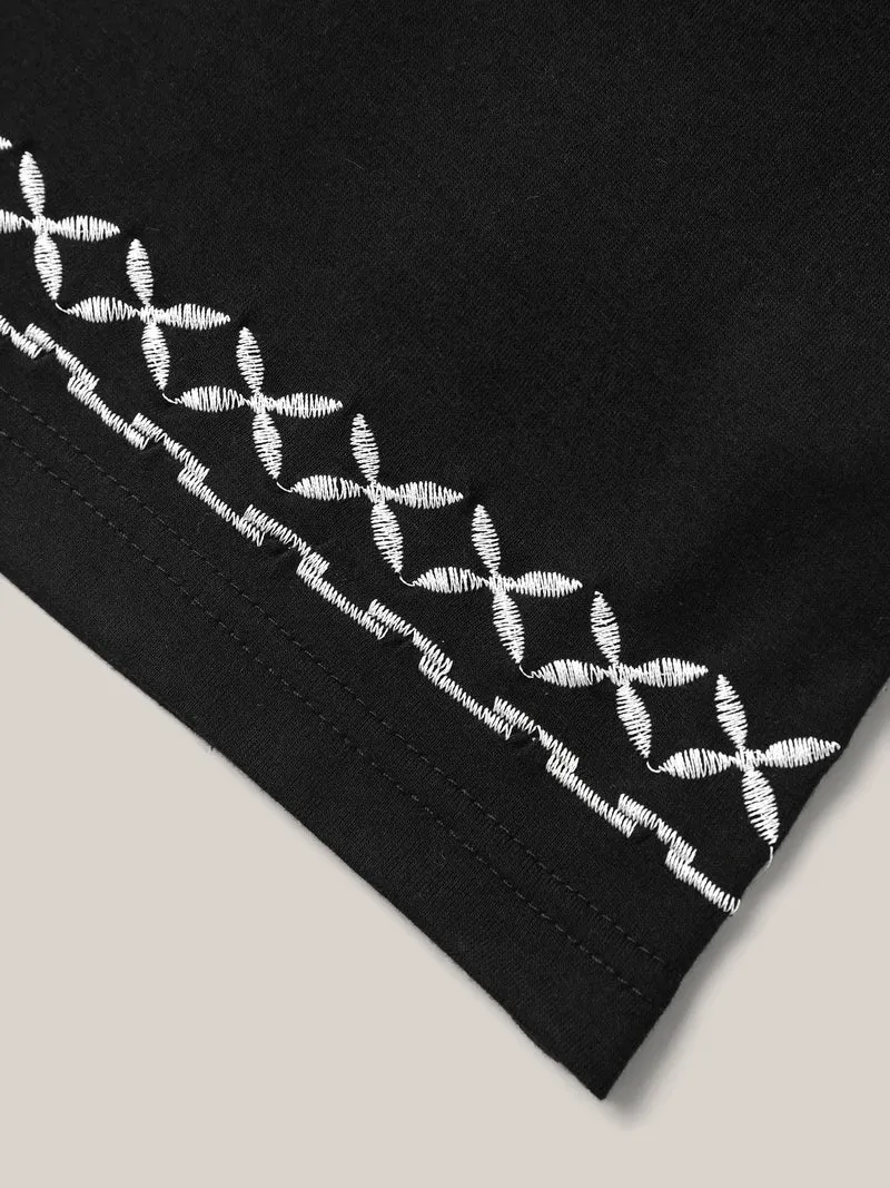 Crisscross Embroidery Straight-Fit T-Shirt