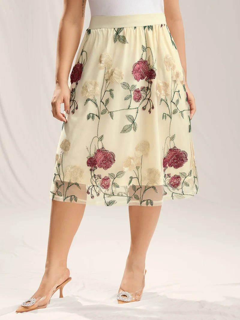 Roses Forever Pleated Lined Midi Skirt